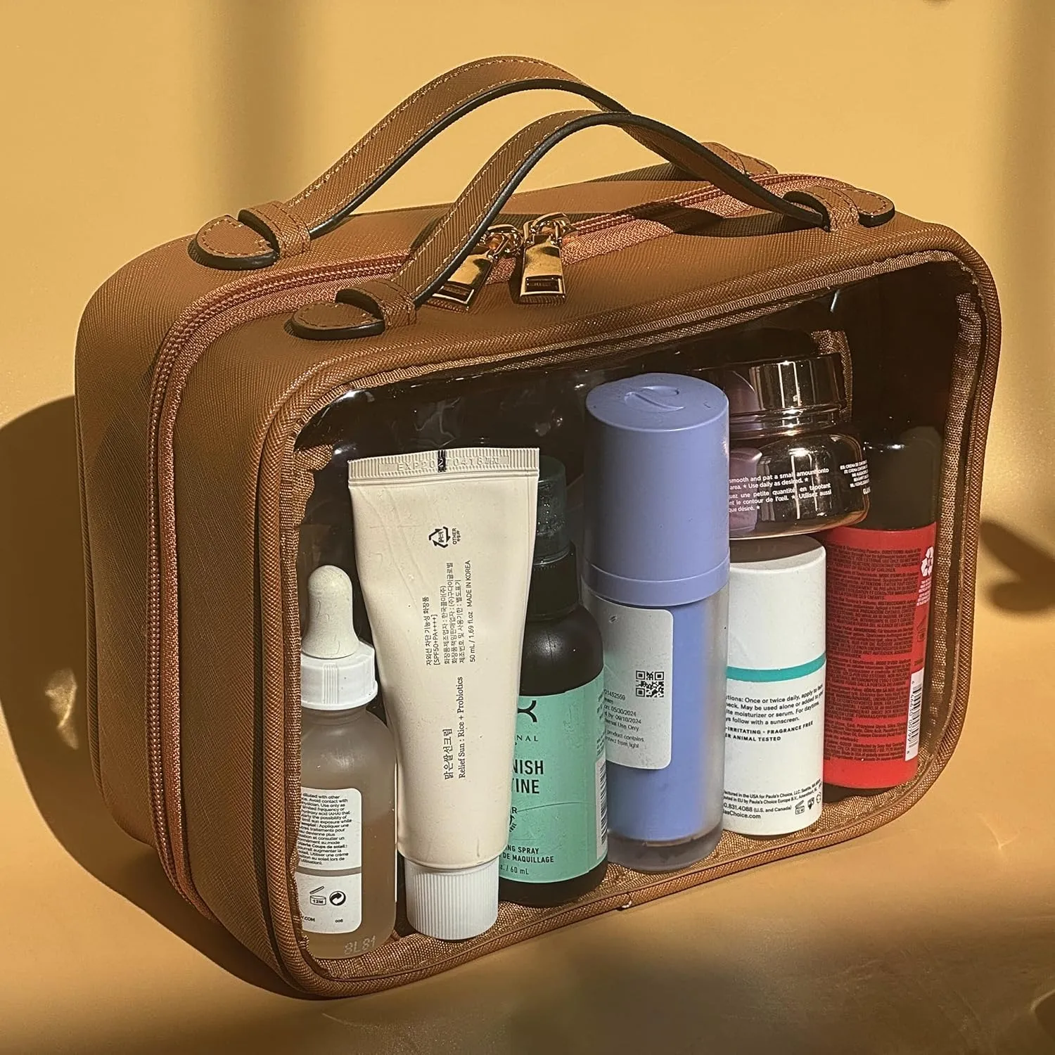 Clear Makeup Bag Toiletry Bag for Women Cosmetic Case Large Capacity Travel Make Up Bag Organizer Transparent Storage Compartment TSA Approved