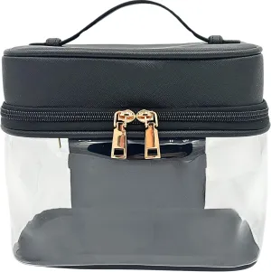 Clear Makeup Bag Toiletry Bag for Women Cosmetic Large Capacity Travel Make Up Bag Organizer Transparent Train Case TSA Approved (BLACK)