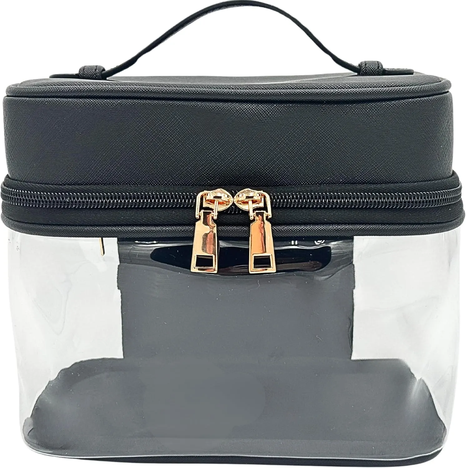 Clear Makeup Bag Toiletry Bag for Women Cosmetic Large Capacity Travel Make Up Bag Organizer Transparent Train Case TSA Approved (BLACK)