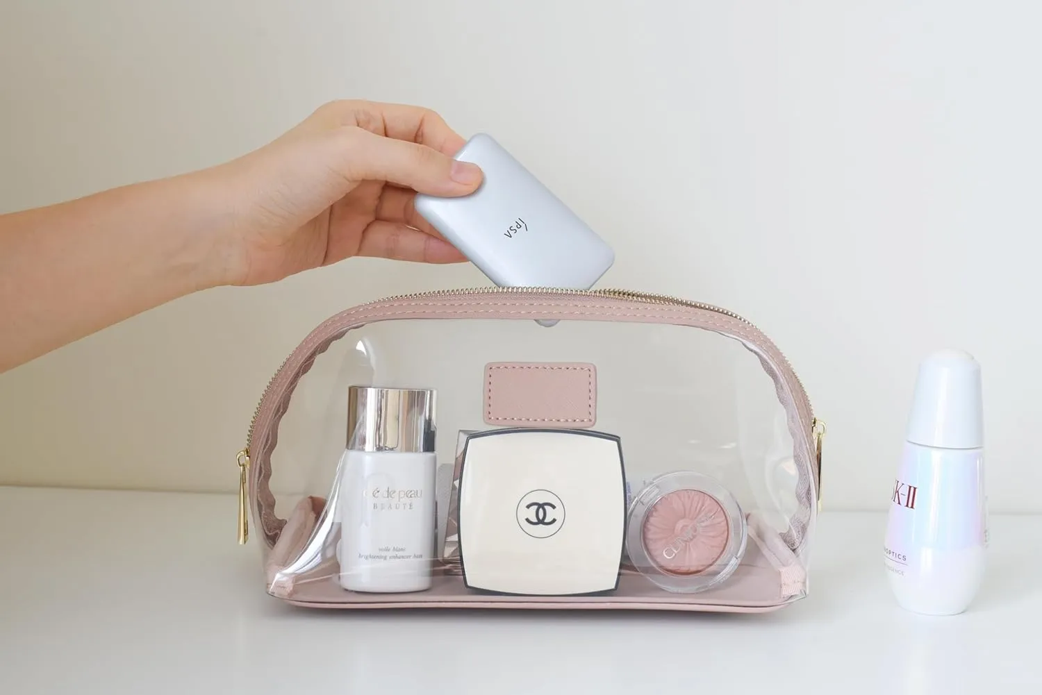 clear makeup bag,leather makeup case,travel toiletry bag,portable cosmetic bag,transparent waterproof cosmetic organizer storage bag (Pink, Large)