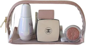 clear makeup bag,leather makeup case,travel toiletry bag,portable cosmetic bag,transparent waterproof cosmetic organizer storage bag (Pink, Large)