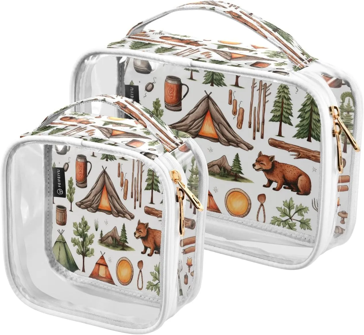 Clear Makeup Bags Primitive Tribe Transparent Travel Cosmetic Bag with Handle for Toiletries 2 Pack