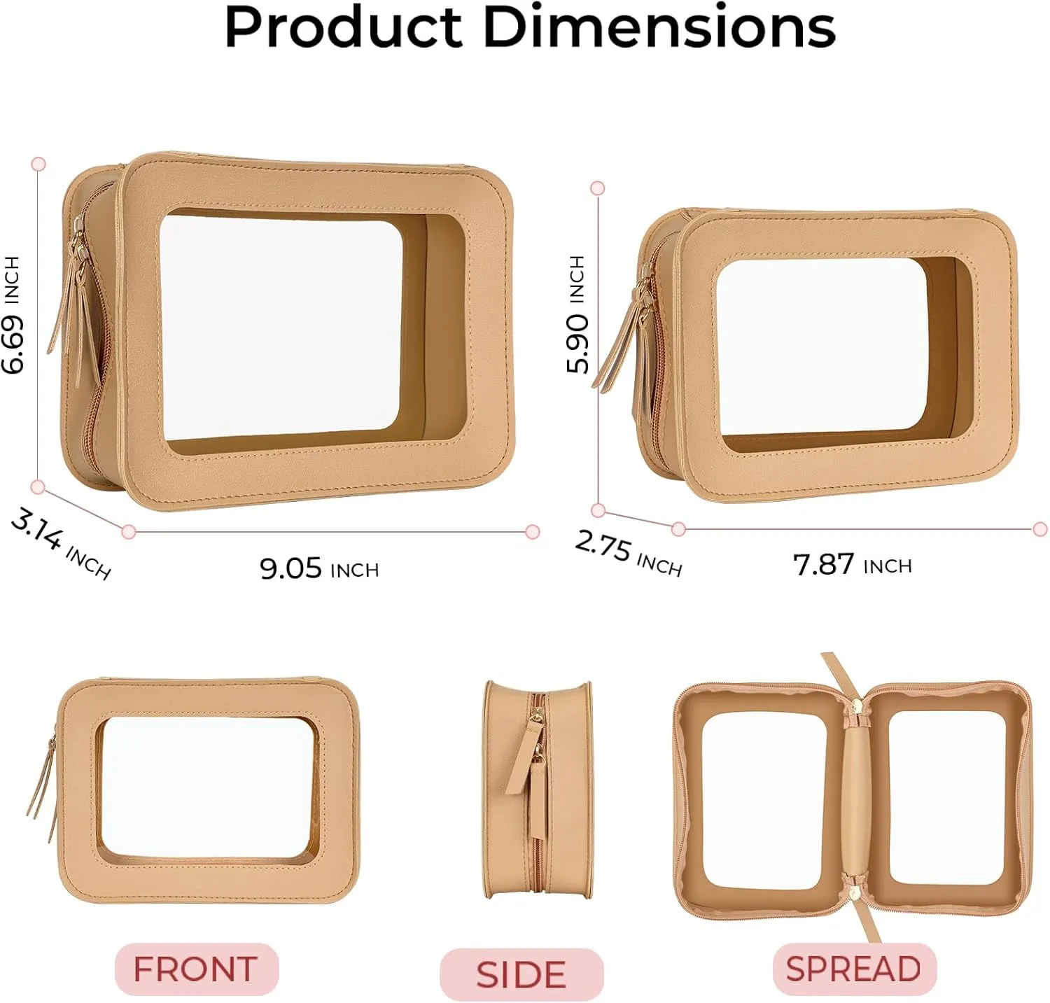 Clear Makeup Bags, TSA Approved Travel Toiletry Pouch with Zipper, Organizer Cosmetic Case for Travel Purse Car Transparent,Square Pouches for Women Men