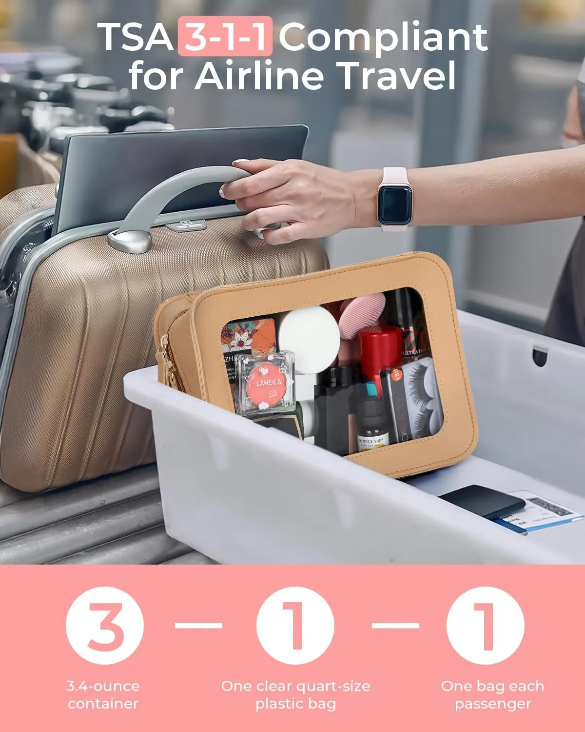 Clear Makeup Bags, TSA Approved Travel Toiletry Pouch with Zipper, Organizer Cosmetic Case for Travel Purse Car Transparent,Square Pouches for Women Men