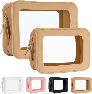 Clear Makeup Bags, TSA Approved Travel Toiletry Pouch with Zipper, Organizer Cosmetic Case for Travel Purse Car Transparent,Square Pouches for Women Men