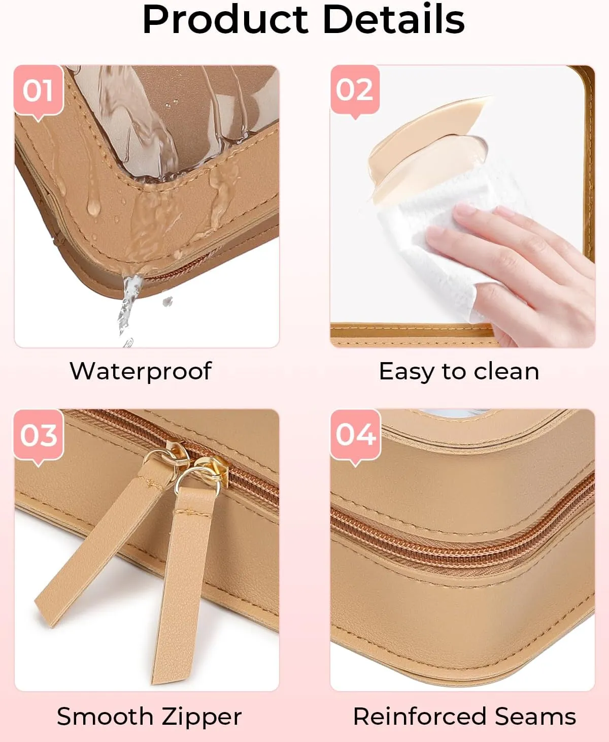 Clear Makeup Bags, TSA Approved Travel Toiletry Pouch with Zipper, Organizer Cosmetic Case for Travel Purse Car Transparent,Square Pouches for Women Men