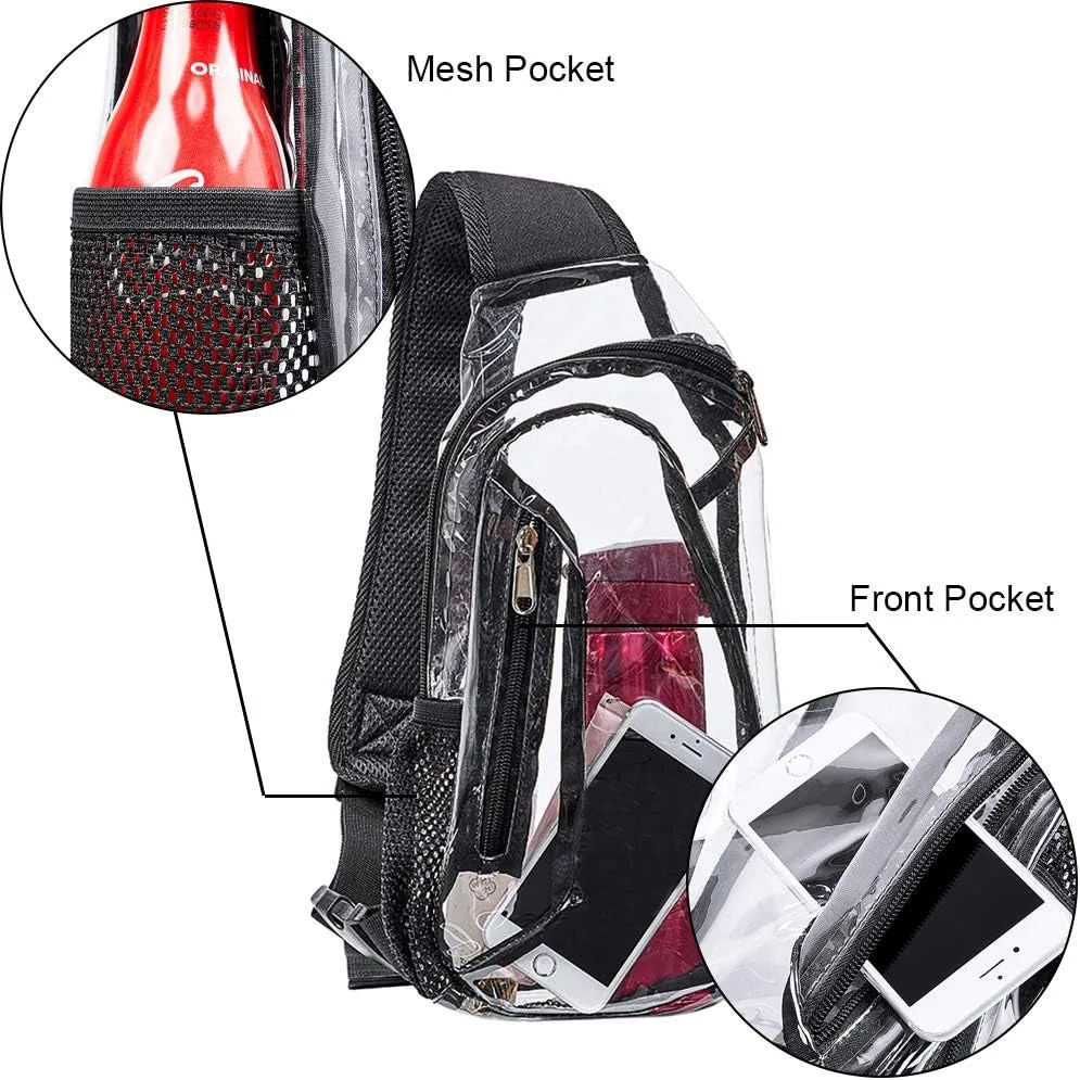 Clear Sling Bag, Stadium Approved Clear Bag, Transparent Chest Daypack for Hiking, Stadium or Concerts