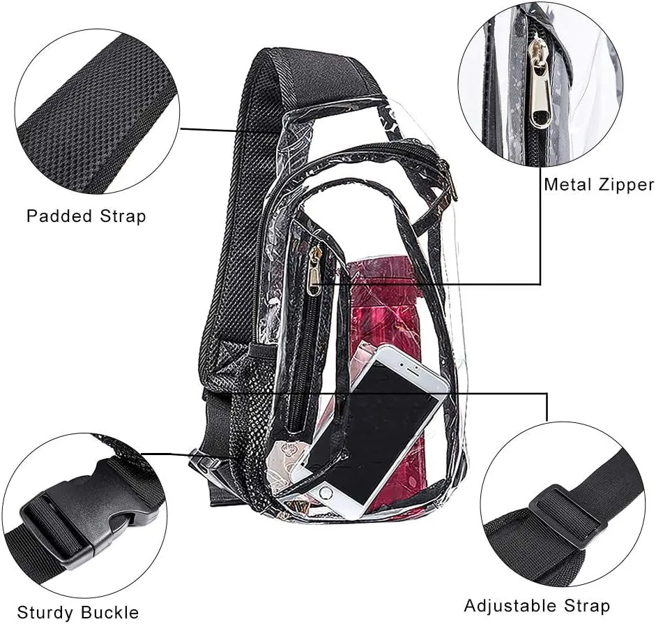 Clear Sling Bag, Stadium Approved Clear Bag, Transparent Chest Daypack for Hiking, Stadium or Concerts