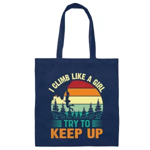 Climbing Girl Climber Bolder Boulder Mountain Bouldering Rock Wall Gift Design Present Navy Black Multicolor Canvas Tote Bag