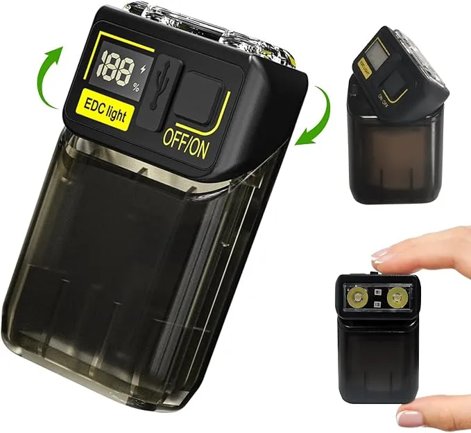 Clip on Flashlight, Mini Flashlight Rechargeable with Digital Display, 180°Rotating Head Pocket Flashlight, 6 Lighting Modes, Magnetic Flashlight with Clip for Camping Outdoor, Gift