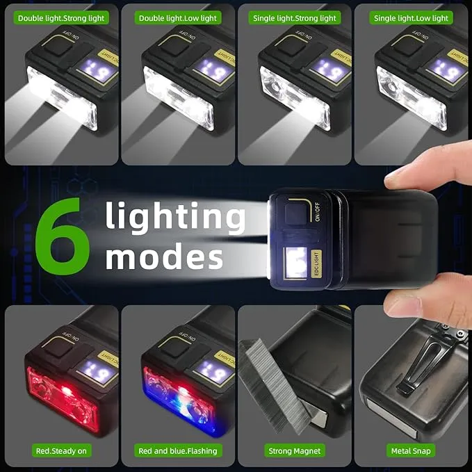 Clip on Flashlight, Mini Flashlight Rechargeable with Digital Display, 180°Rotating Head Pocket Flashlight, 6 Lighting Modes, Magnetic Flashlight with Clip for Camping Outdoor, Gift