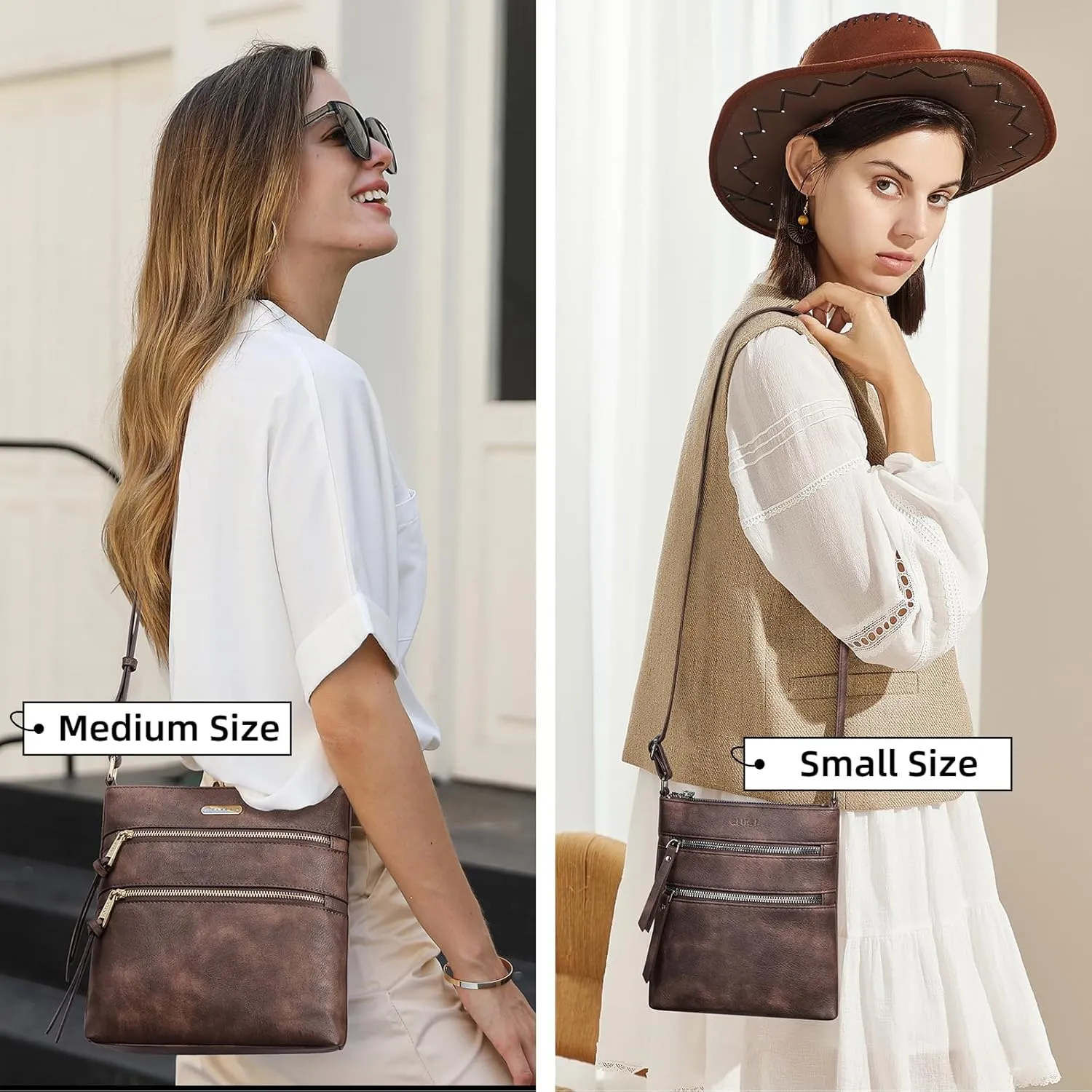 CLUCI Crossbody Purses for Women, Medium Size Zipper Pocket Adjustable Strap, Soft Leather Women's Shoulder Handbags