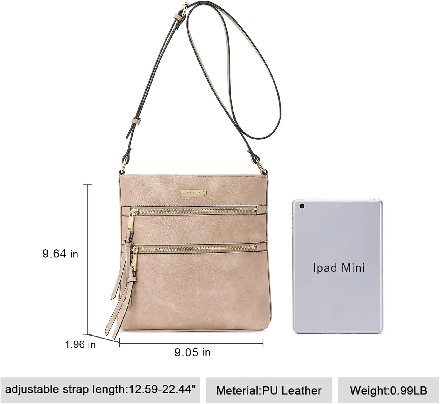 CLUCI Crossbody Purses for Women, Medium Size Zipper Pocket Adjustable Strap, Soft Leather Women's Shoulder Handbags