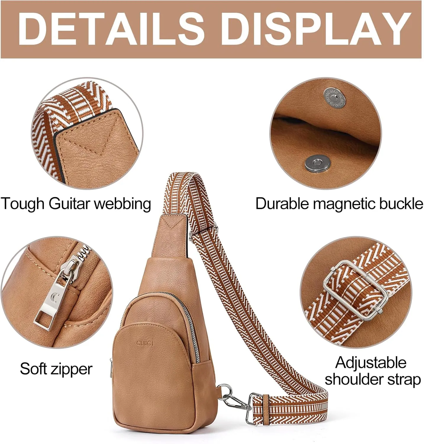 CLUCI Small Sling Bag for Women,Vegan Leather Crossbody Bags for Women,Fanny Packs with Guitar Strap