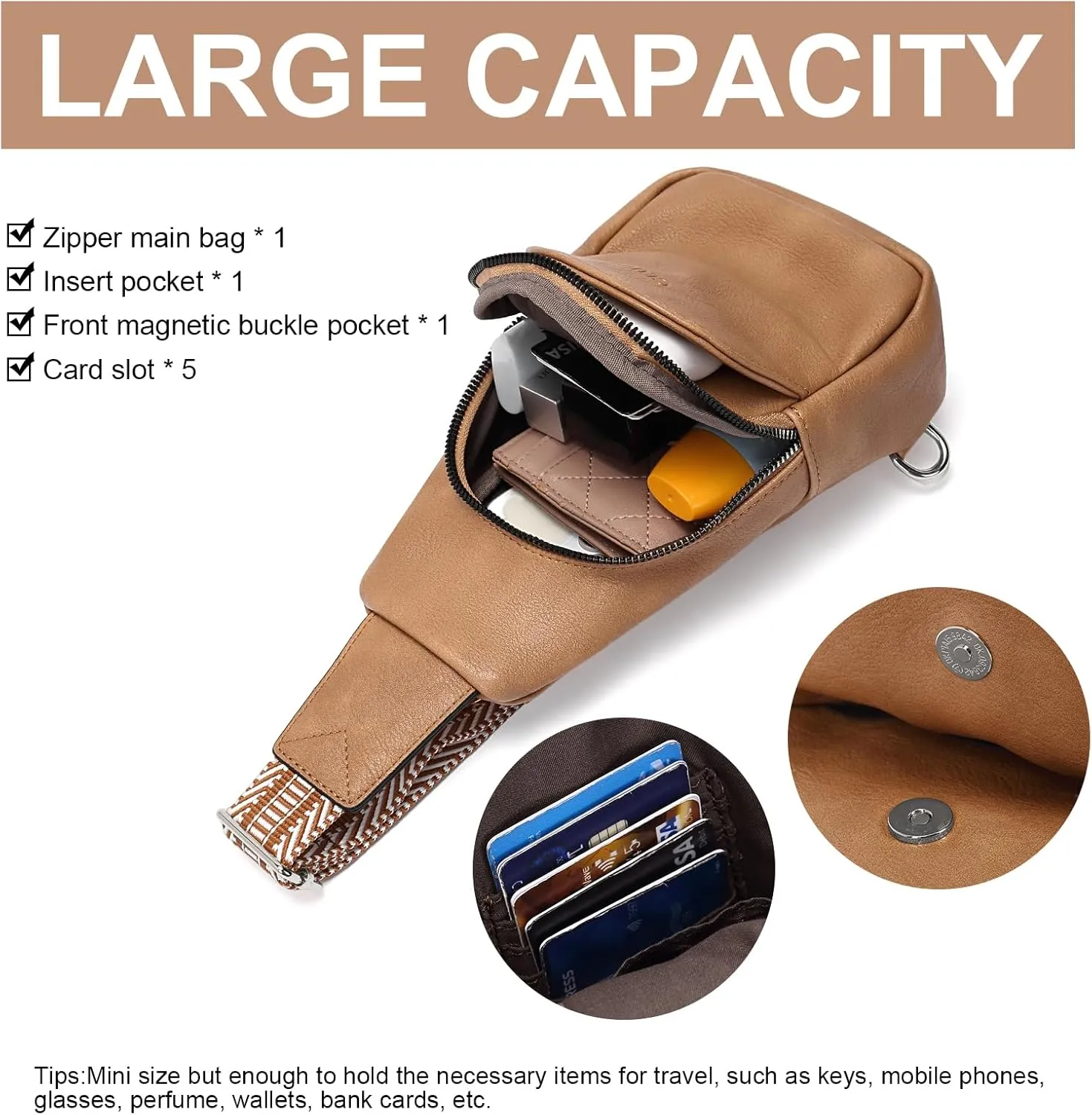 CLUCI Small Sling Bag for Women,Vegan Leather Crossbody Bags for Women,Fanny Packs with Guitar Strap