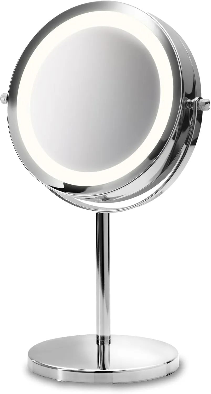 CM 840 Round Cosmetic Mirror - Table Mirror with Led Lighting and 5X Magnification - Make-Up Mirror with 360° Swivel Function