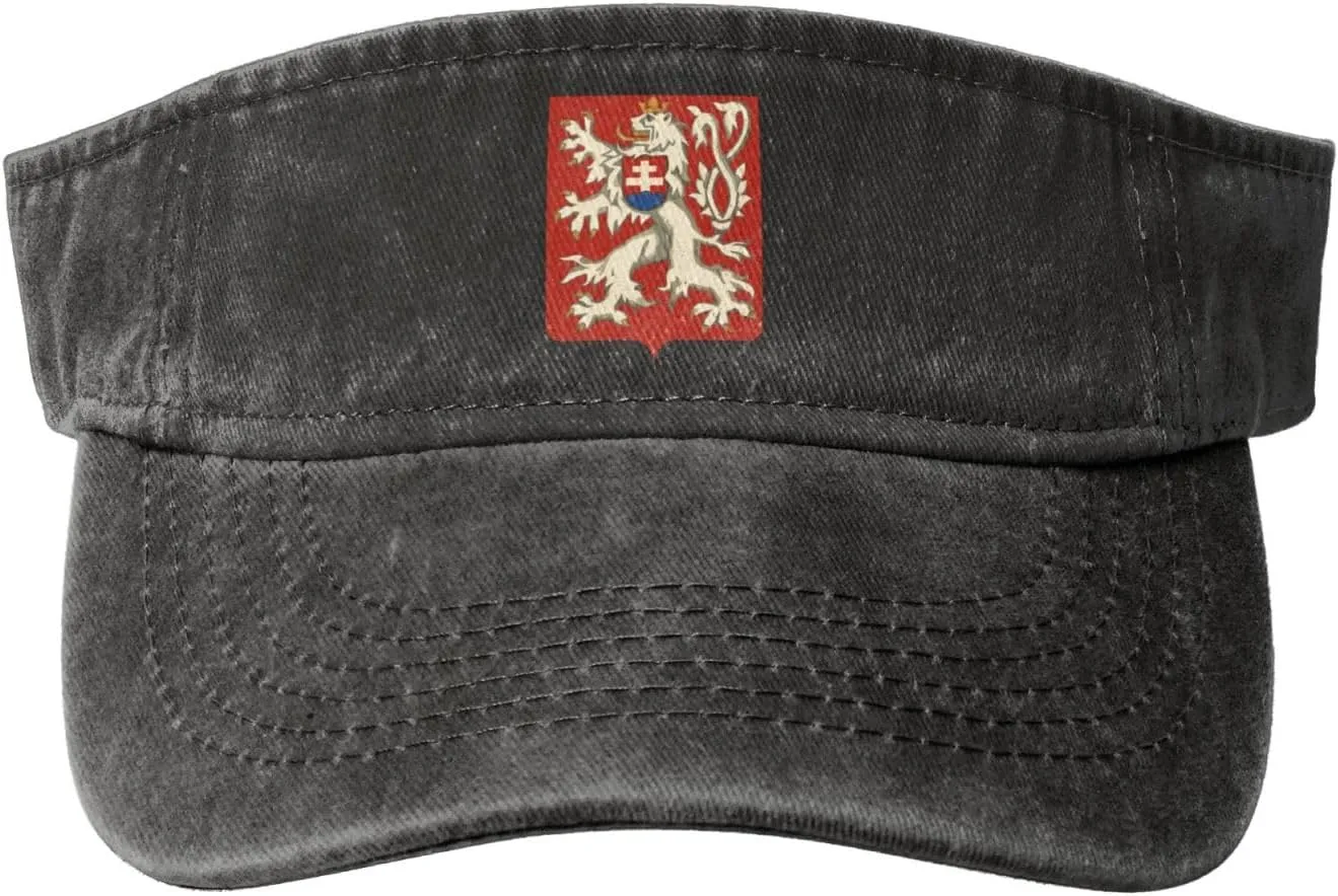 Coat of Arms of Czechoslovakia Washed Denim Visor Hat for Men & Women, Adjustable Sun Cap with UV Protection