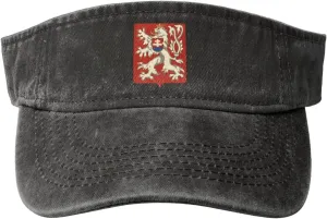 Coat of Arms of Czechoslovakia Washed Denim Visor Hat for Men & Women, Adjustable Sun Cap with UV Protection