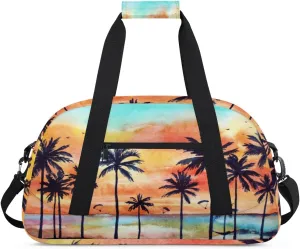 Coconut Tree Gym Duffel Bag for Men Women Watercolor Painting Sports Tote Bag with Adjustable Shoulder Strap for Dance Gymnastics Traveling Outdoor Camping Overnight Stay
