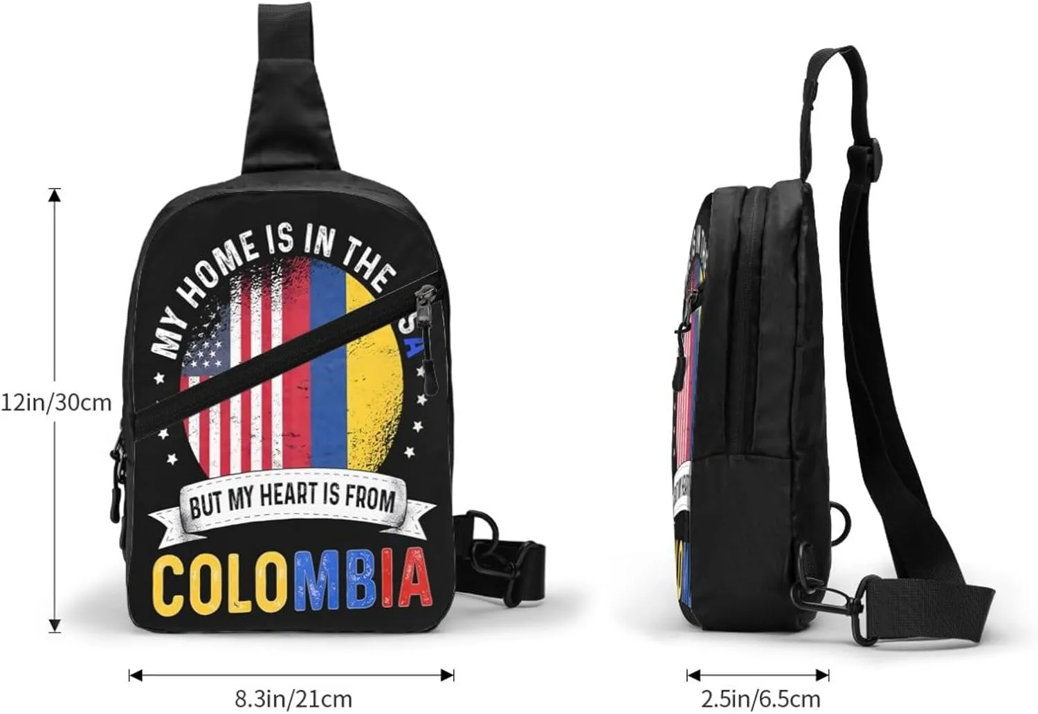Colombian American Patriot Heart is From Colombia Flag Packable Crossbody Bag Portable Sling Bags Foldable Travel Daypack Reusable Sports Shoulder Backpack Diagonally Chest Bag for Workout