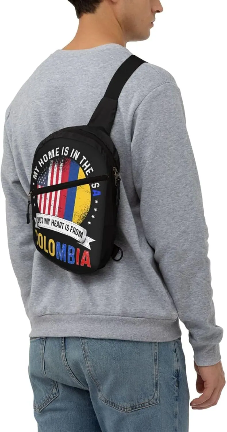Colombian American Patriot Heart is From Colombia Flag Packable Crossbody Bag Portable Sling Bags Foldable Travel Daypack Reusable Sports Shoulder Backpack Diagonally Chest Bag for Workout
