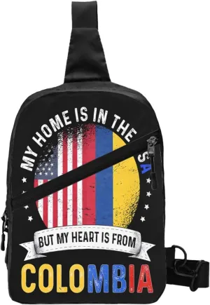 Colombian American Patriot Heart is From Colombia Flag Packable Crossbody Bag Portable Sling Bags Foldable Travel Daypack Reusable Sports Shoulder Backpack Diagonally Chest Bag for Workout