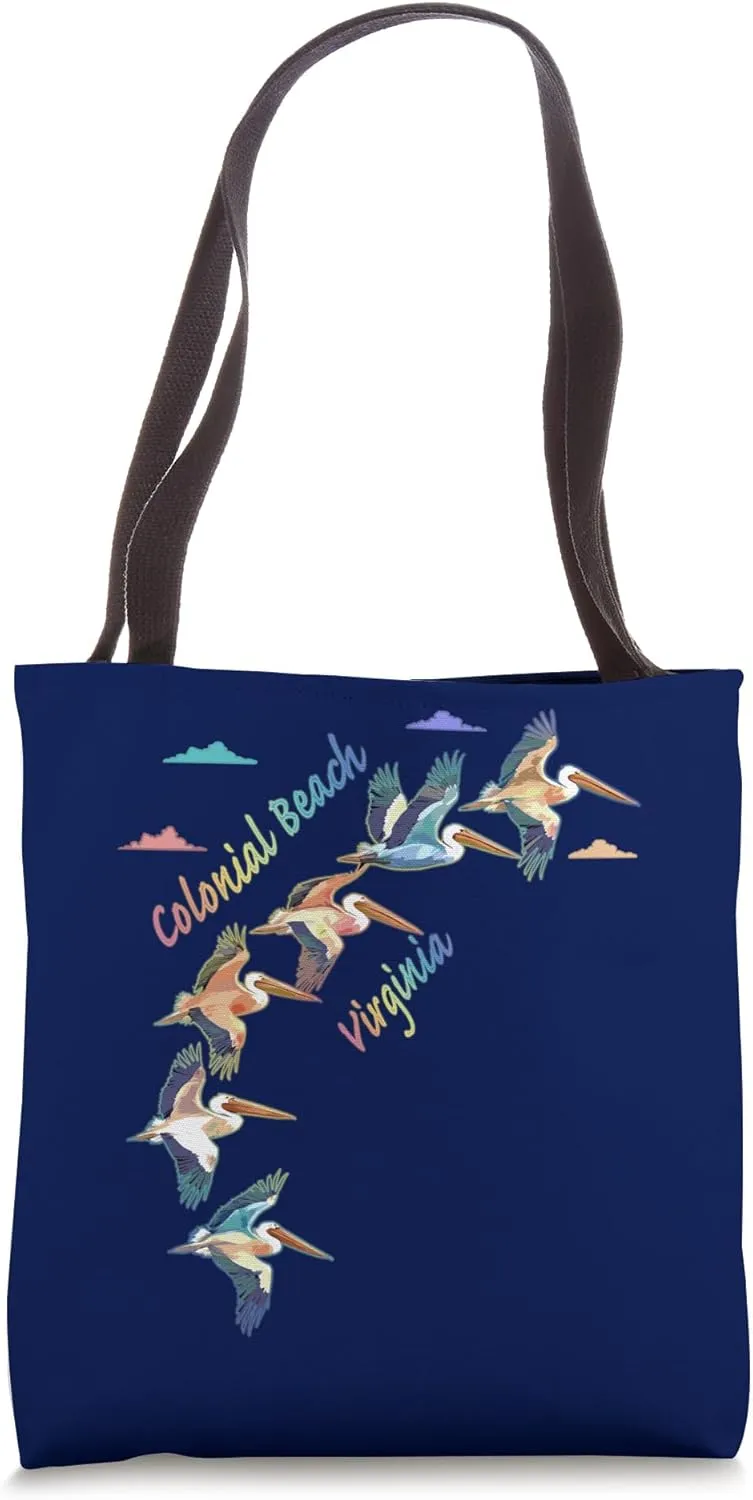 Colonial Beach Virginia Colorful Tie-Dye Pelican Shore Tote Bag