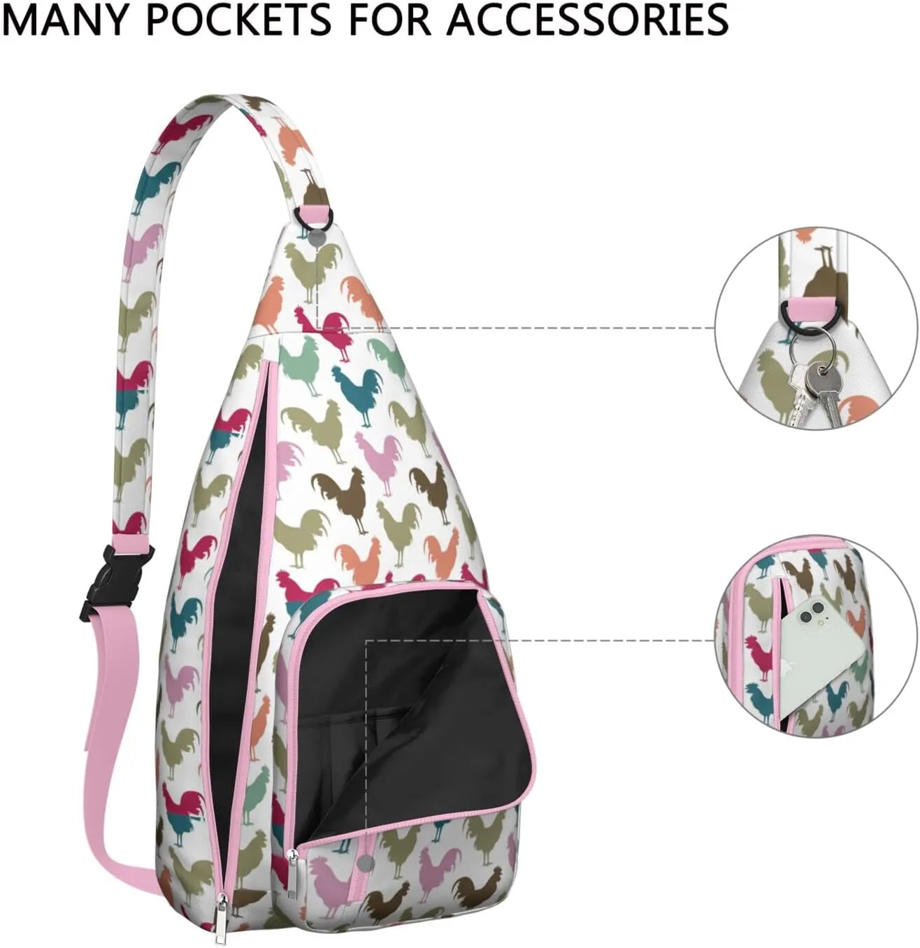 Color Cock Crossbody Bag Daypack for Women Men Lightweight Waterproof Sling Bag Backpack Hiking Cycling