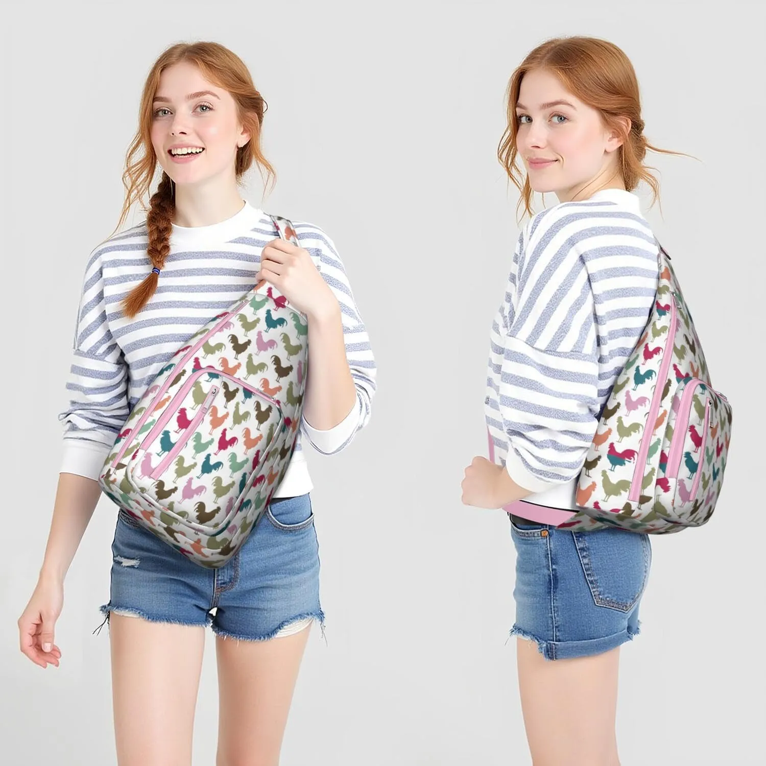 Color Cock Crossbody Bag Daypack for Women Men Lightweight Waterproof Sling Bag Backpack Hiking Cycling