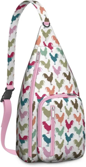 Color Cock Crossbody Bag Daypack for Women Men Lightweight Waterproof Sling Bag Backpack Hiking Cycling