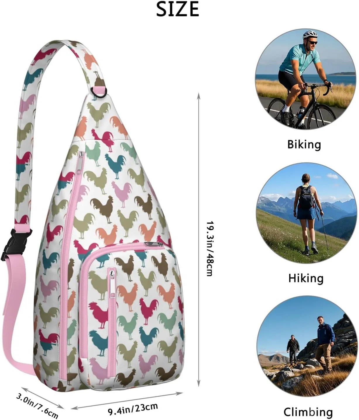 Color Cock Crossbody Bag Daypack for Women Men Lightweight Waterproof Sling Bag Backpack Hiking Cycling
