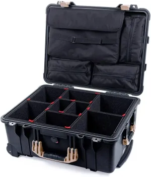 ColorCase Pelican Protector 1560 Case Black - Waterproof Case with TrekPak Divider System & Laptop Computer Lid Pouch - Desert Tan Handles & Latches
