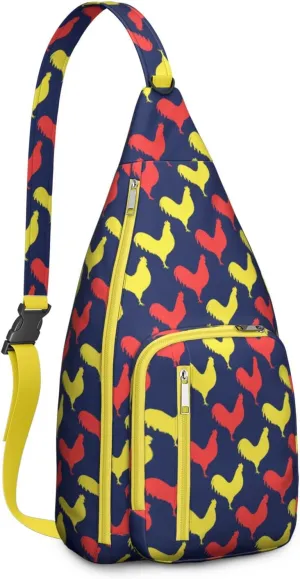 Colorful Cock Crossbody Bag Daypack for Women Men Lightweight Waterproof Sling Bag Backpack Hiking Cycling