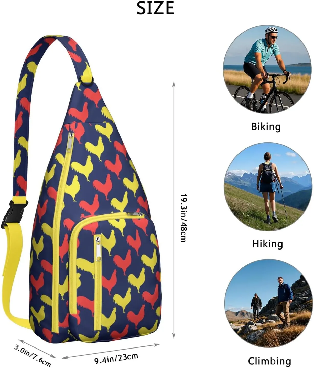 Colorful Cock Crossbody Bag Daypack for Women Men Lightweight Waterproof Sling Bag Backpack Hiking Cycling