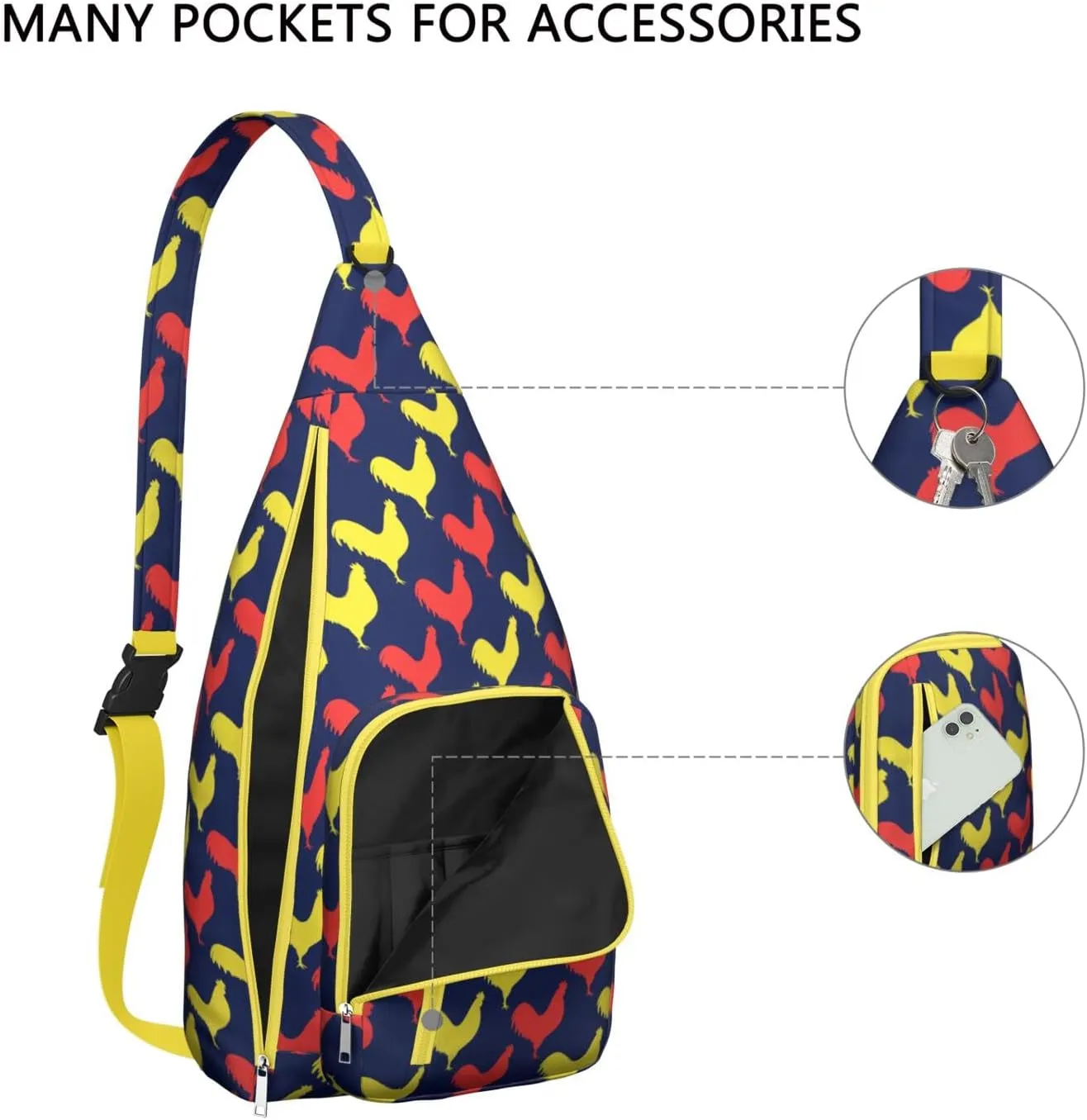Colorful Cock Crossbody Bag Daypack for Women Men Lightweight Waterproof Sling Bag Backpack Hiking Cycling