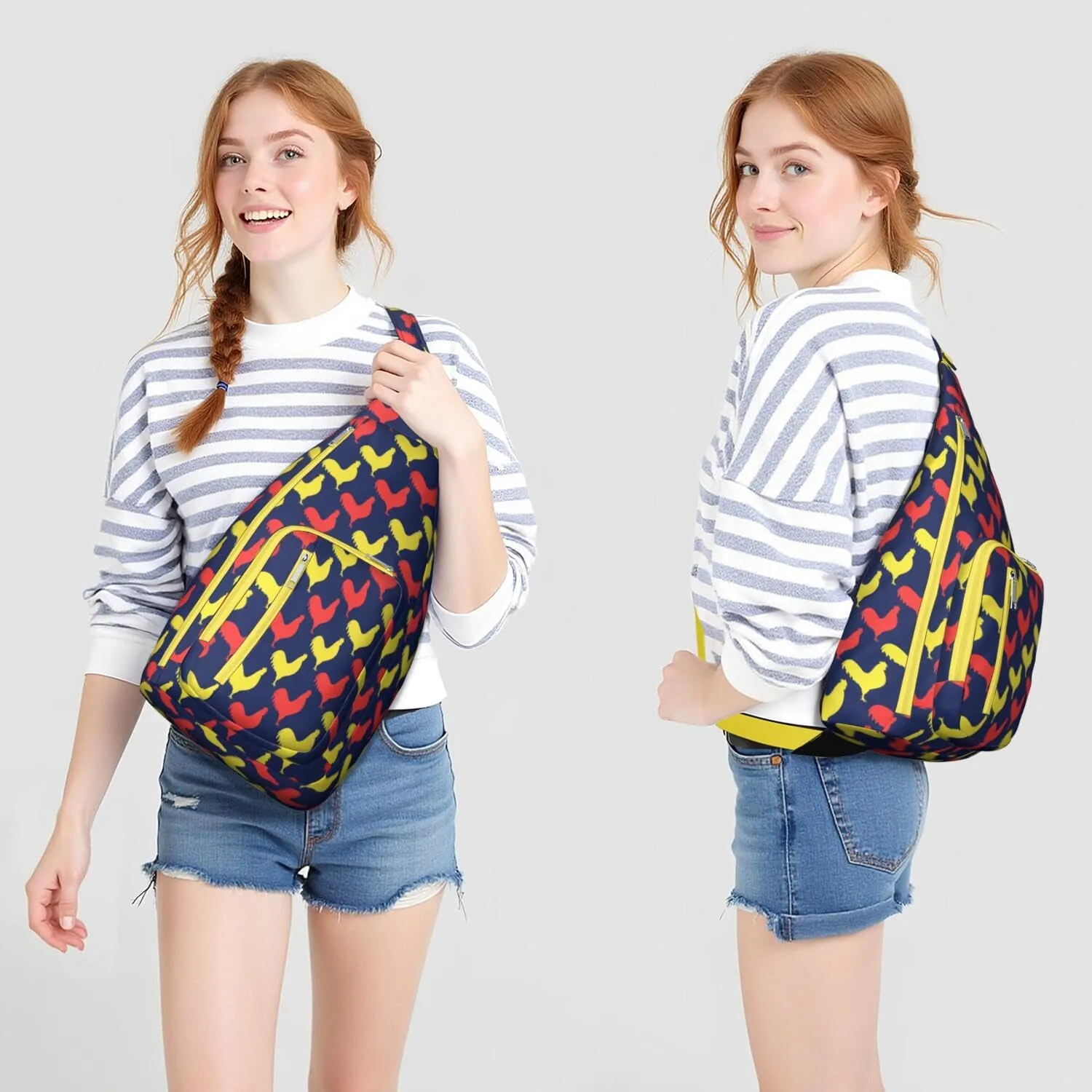 Colorful Cock Crossbody Bag Daypack for Women Men Lightweight Waterproof Sling Bag Backpack Hiking Cycling