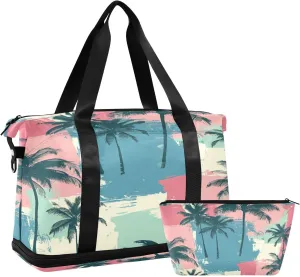 Colorful Coconut Tree Travel Duffel Bag with Shoe Compartment Waterproof Sports Tote Gym Bag Beach Bag Women Men Travel Fitness Yoga Overnight Bag Wet Bag