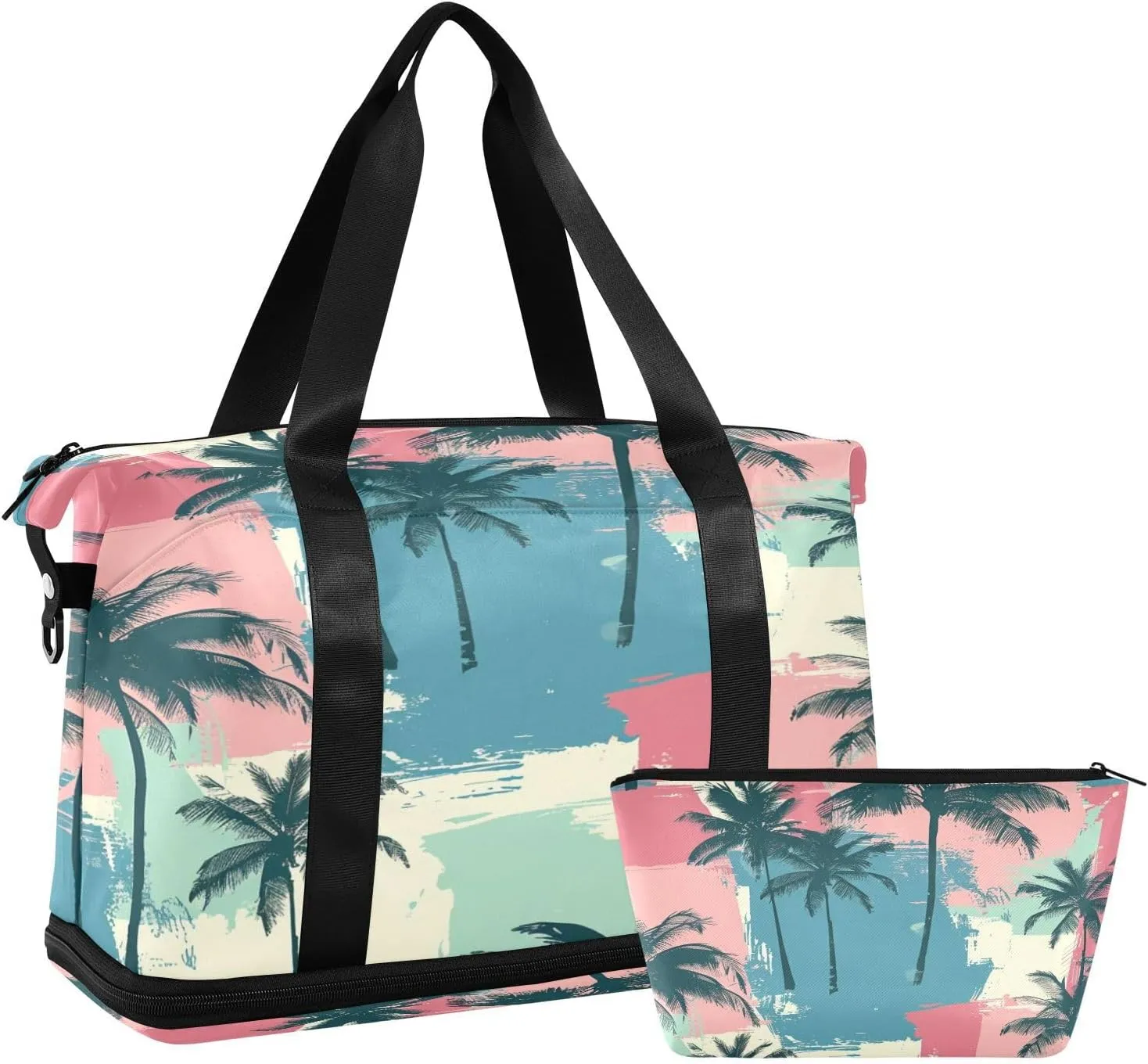 Colorful Coconut Tree Travel Duffel Bag with Shoe Compartment Waterproof Sports Tote Gym Bag Beach Bag Women Men Travel Fitness Yoga Overnight Bag Wet Bag