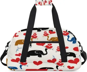 Colorful Elephant Gym Duffel Bag for Men Women Red Heart Sports Tote Bag with Adjustable Shoulder Strap for Dance Gymnastics Traveling Outdoor Camping Overnight Stay