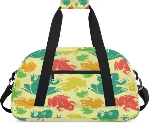 Colorful Frog Gym Duffel Bag for Men Women Cartoon Frog Sports Tote Bag with Adjustable Shoulder Strap for Dance Gymnastics Traveling Outdoor Camping Overnight Stay