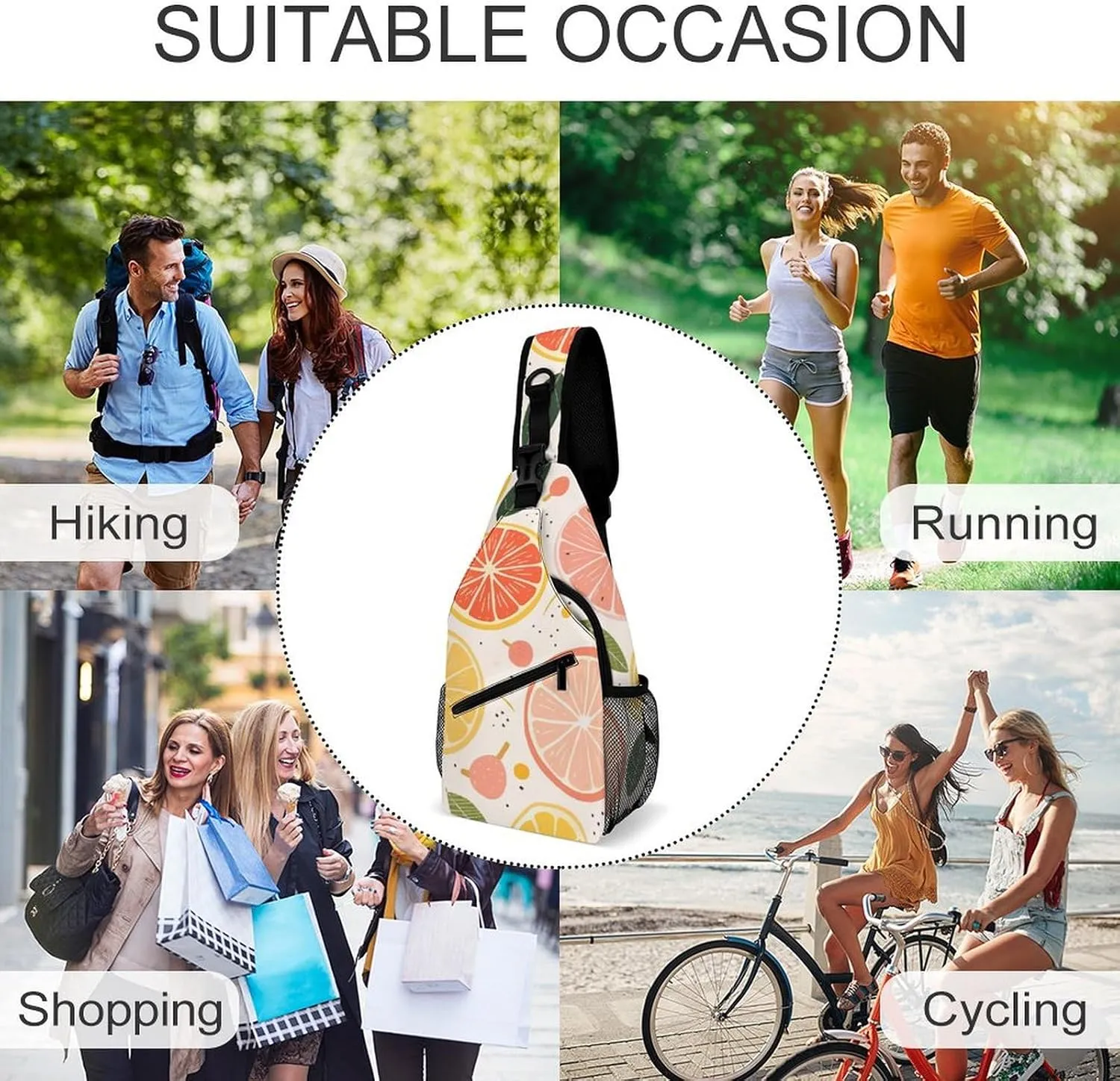 Colorful Fruit Print Crossbody Small Sling Backpack Sling Bag for Women Men Travel Hiking Chest Bag Daypack