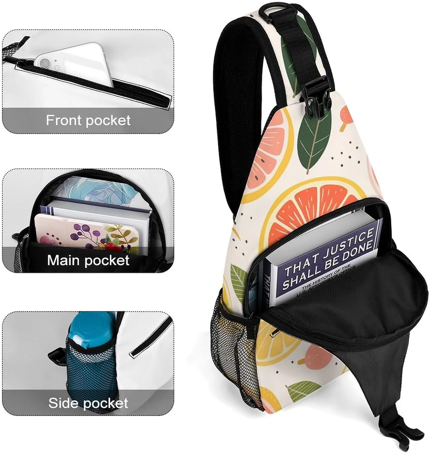 Colorful Fruit Print Crossbody Small Sling Backpack Sling Bag for Women Men Travel Hiking Chest Bag Daypack