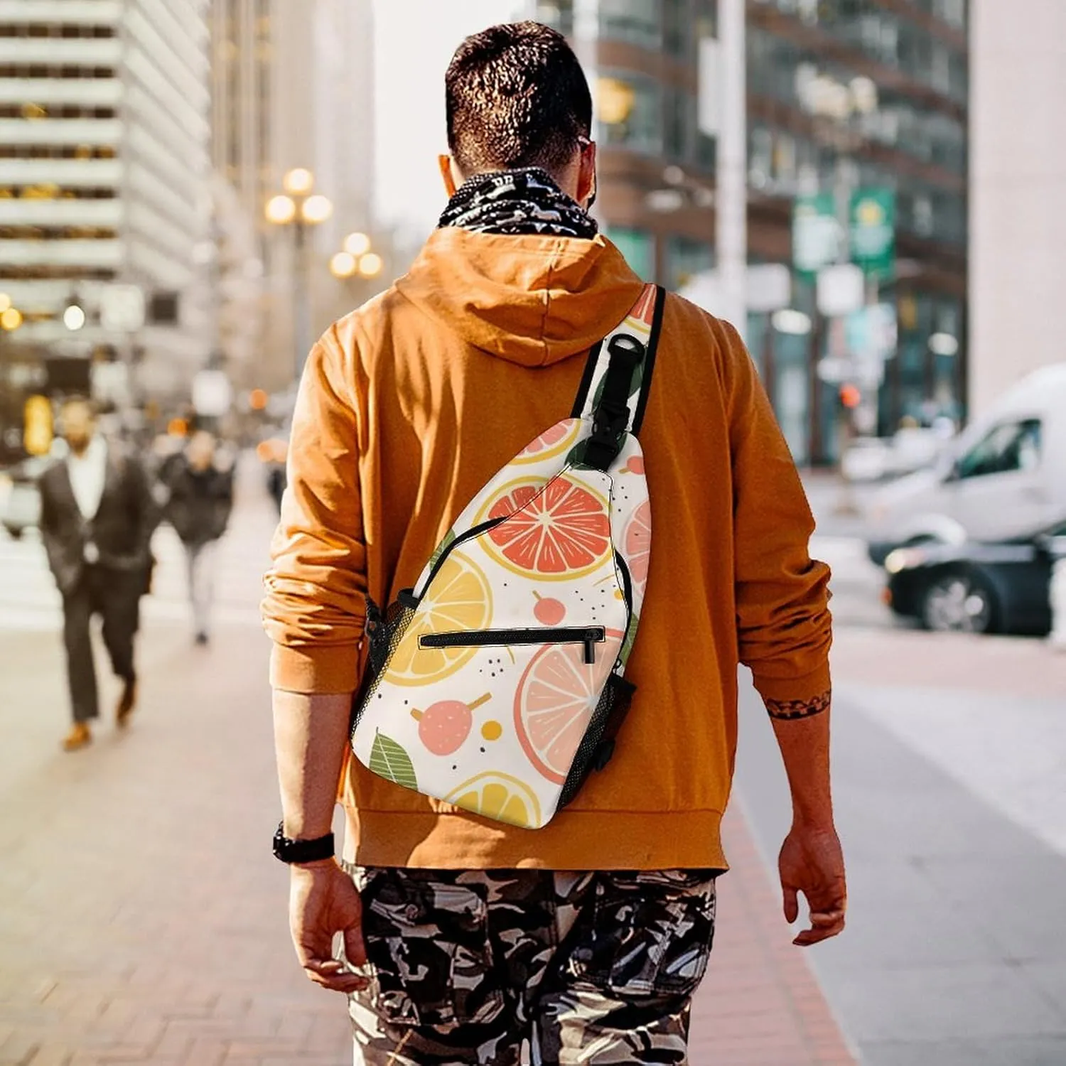 Colorful Fruit Print Crossbody Small Sling Backpack Sling Bag for Women Men Travel Hiking Chest Bag Daypack
