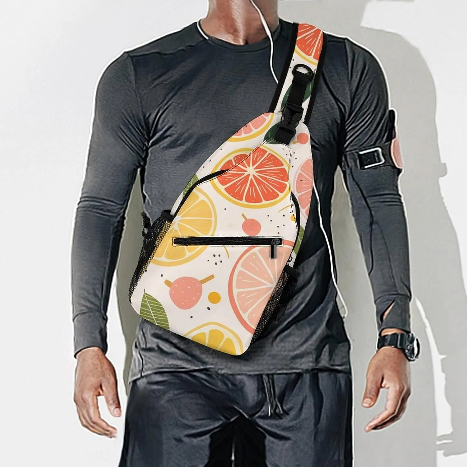 Colorful Fruit Print Crossbody Small Sling Backpack Sling Bag for Women Men Travel Hiking Chest Bag Daypack