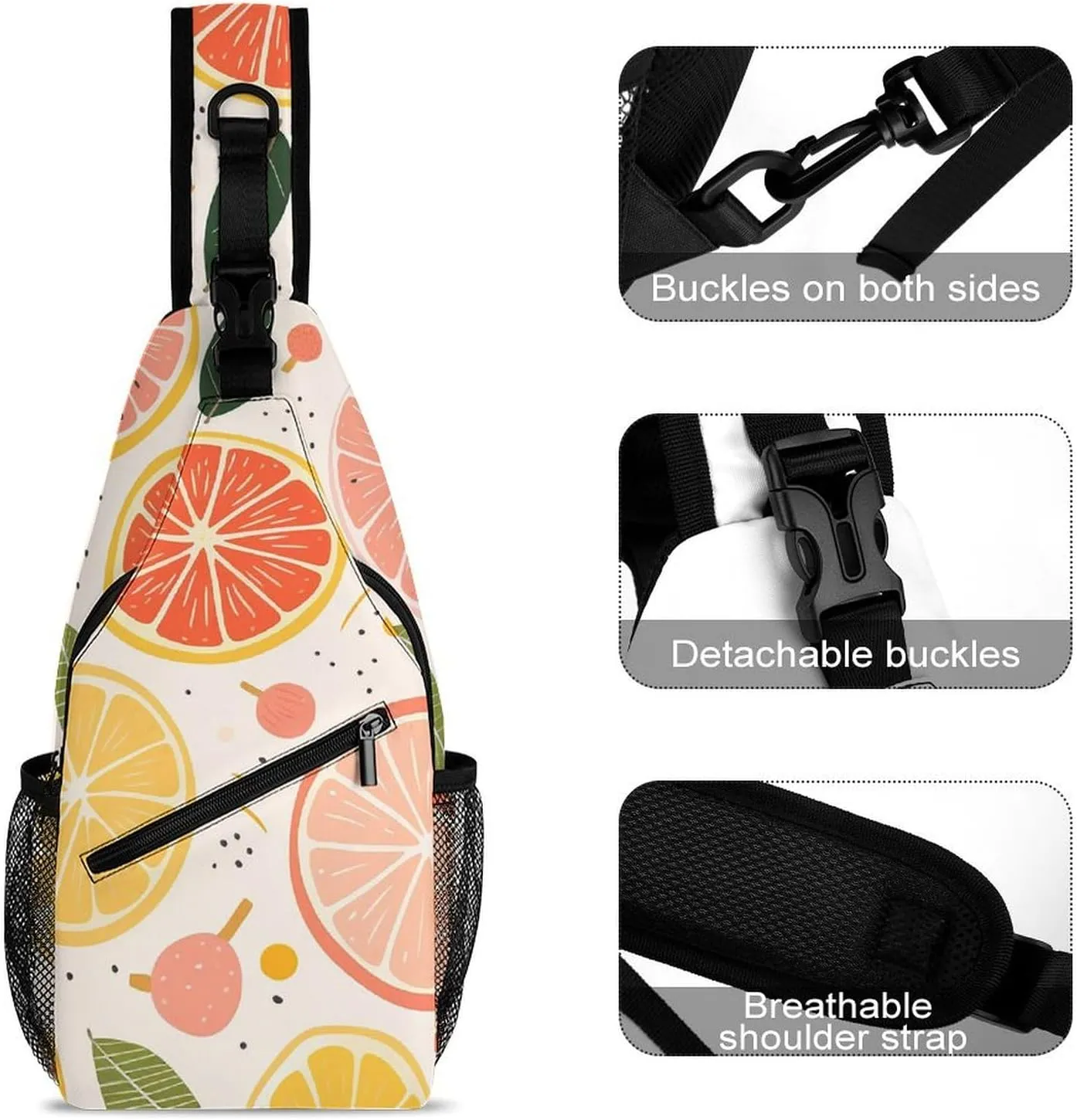 Colorful Fruit Print Crossbody Small Sling Backpack Sling Bag for Women Men Travel Hiking Chest Bag Daypack