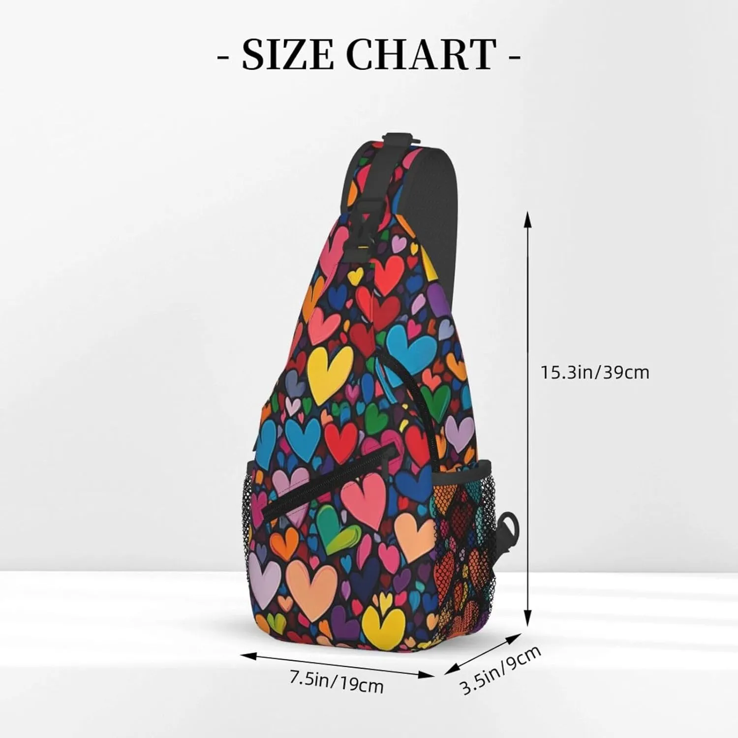 Colorful Hearts Crossbody Sling Bag For Women Men Adjustable Valentines Day Chest Bag Shoulder Bag Sling Backpack Daypack For Sport Travel Hiking