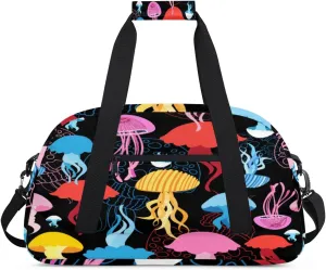 Colorful Jellyfish Gym Duffel Bag for Men Women Cartoon Jellyfish Sports Tote Bag with Adjustable Shoulder Strap for Dance Gymnastics Traveling Outdoor Camping Overnight Stay