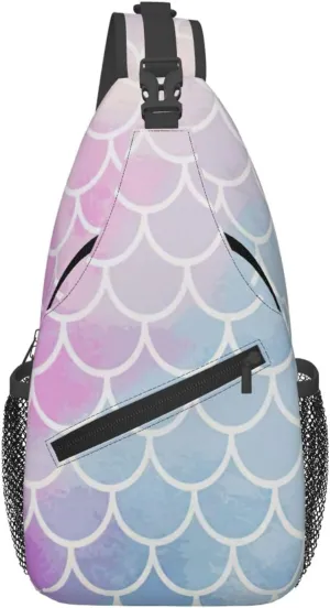 Colorful Mermaid Scale Print Sling Bag Crossbody Backpack For Women Men Hiking Travel Over The Shoulder Multipurpose Bag