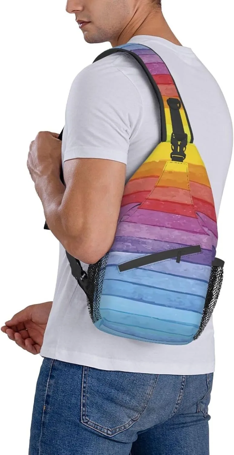 Colorful Rainbow Stripe.Webp Unisex Casual Diagonal Chest Bag,Multipurpose Crossbody Shoulder Bag Travel Hiking Daypack
