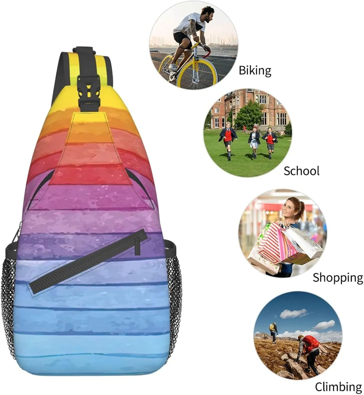 Colorful Rainbow Stripe.Webp Unisex Casual Diagonal Chest Bag,Multipurpose Crossbody Shoulder Bag Travel Hiking Daypack